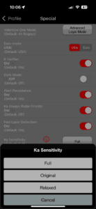 V1connection Ka Sensitivity