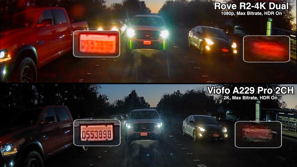 Rove R2-4K Dual vs A229 Plus rear cam night comparison