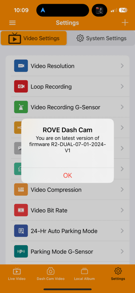 Rove app, firmware is current