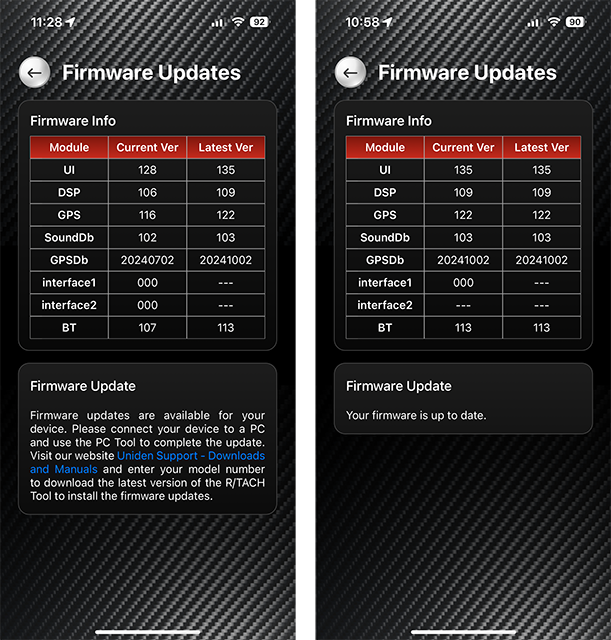 RTach R8 Firmware Update Screen