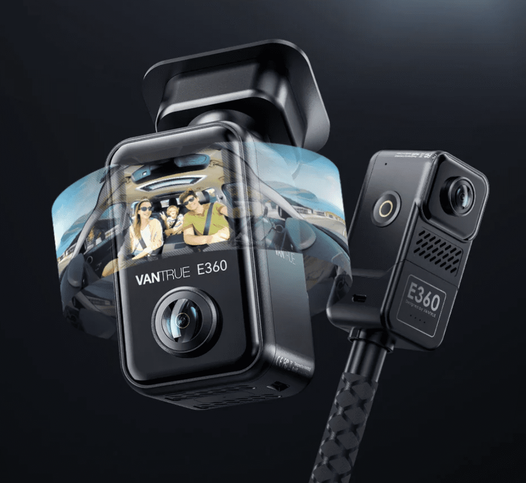 Vantrue E360 dashcam and selfie stick