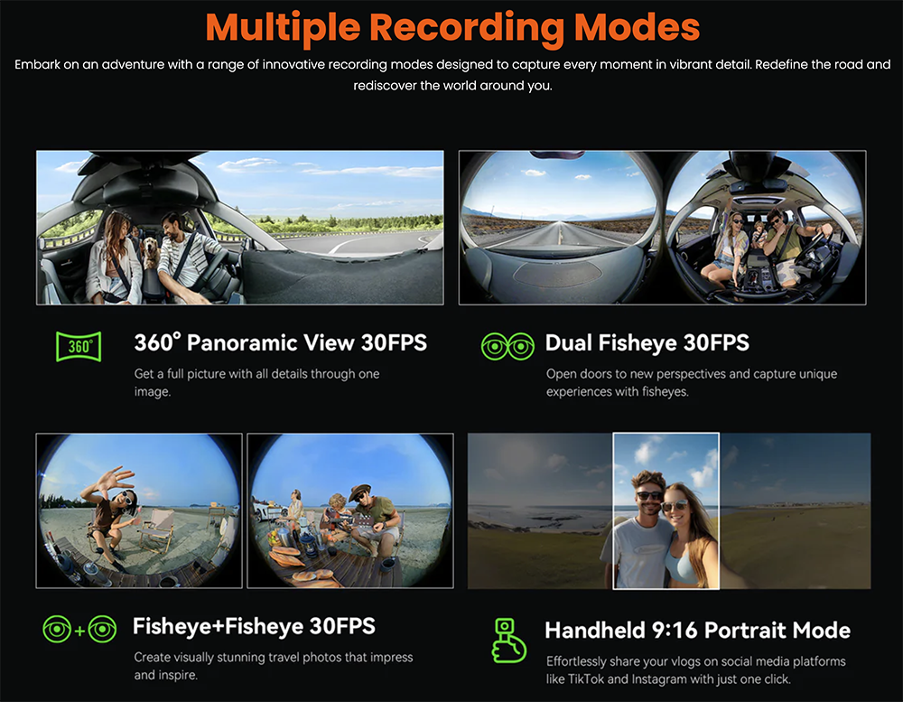 Vantrue E360 recording modes